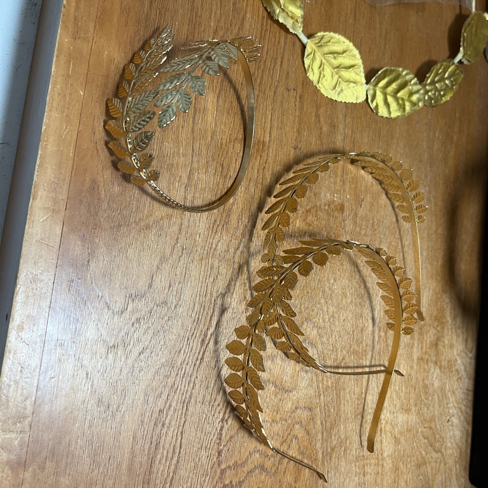 2 Gold Leaf Headbands & gold arm cuff
